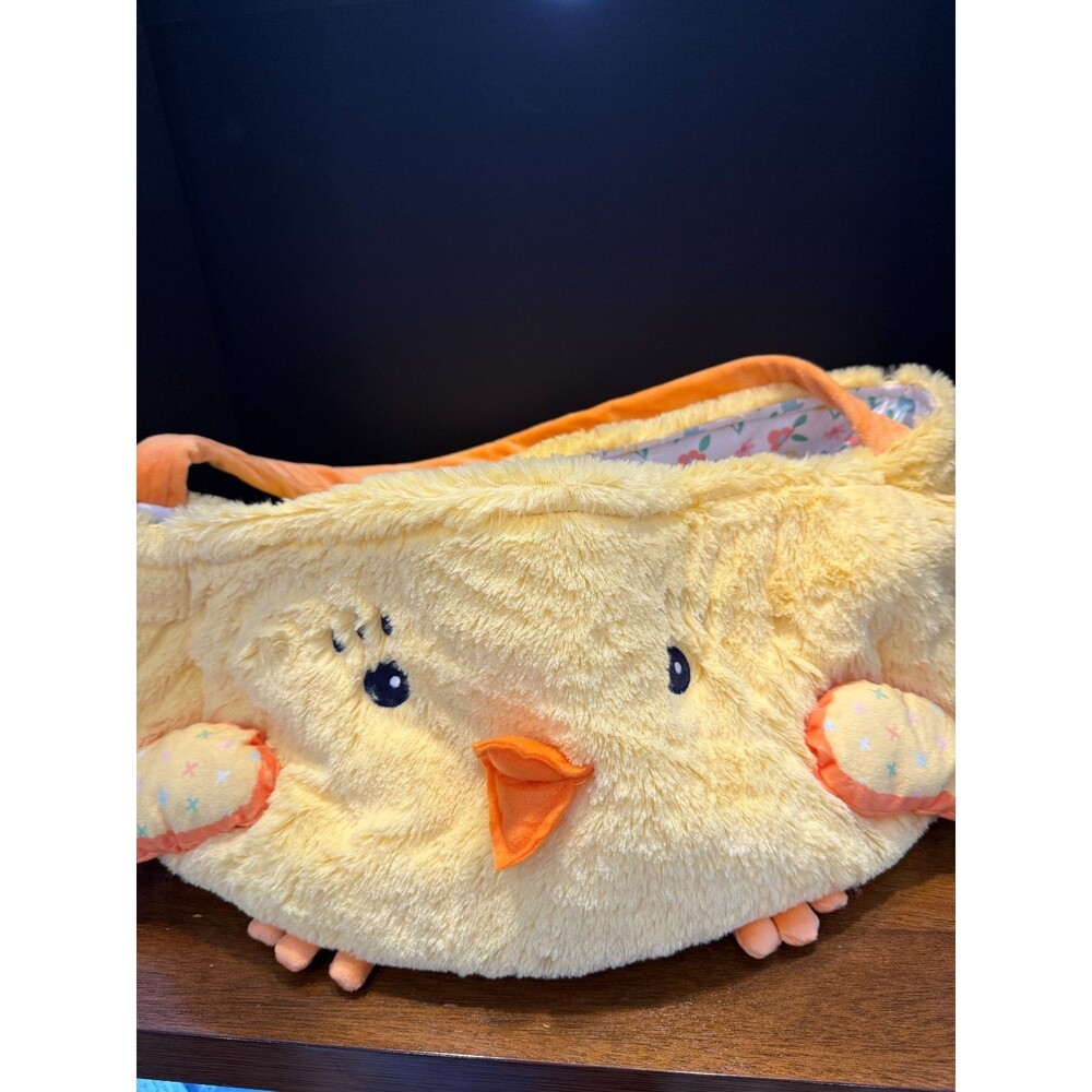 Jumbo Plush Yellow Chick Easter Basket Floral Lining Orange Handle Soft Fuzzy - Picture 9 of 9